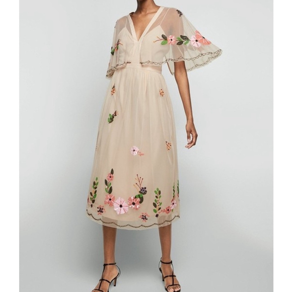 Zara Dresses & Skirts - zara Floral Embroidered mesh beaded Dress